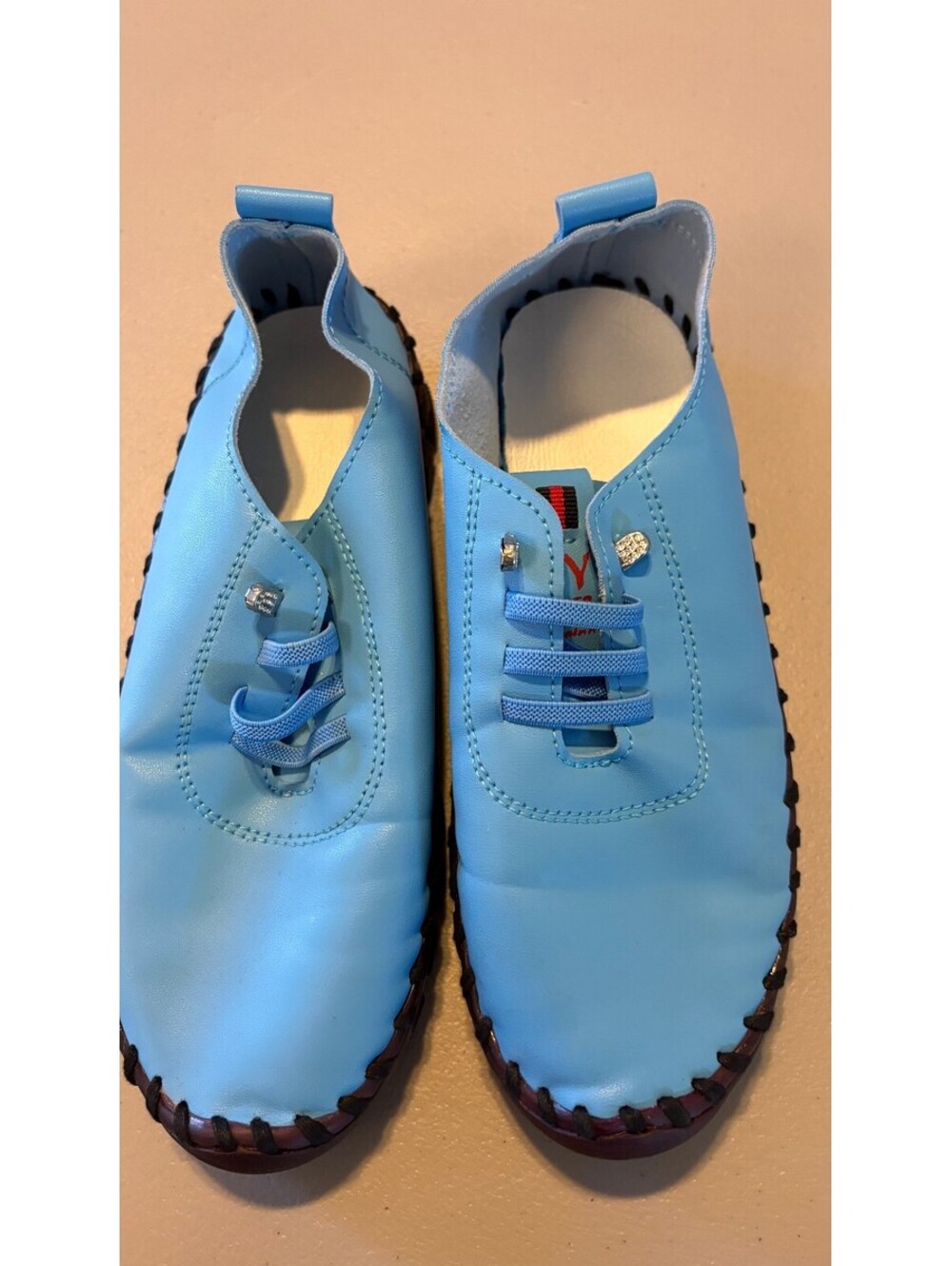 OY Light Blue Faux Leather Slip-On Shoes with Rubber Sole Size 38